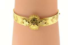 Gold Filled Victorian Syn. Ruby Elaborate Etched Bangle Bracelet