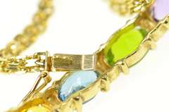 14K Yellow Gold Amethyst Garnet Blue Topaz Bar Chain Bracelet