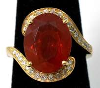 Marvelous Fire Opal & Diamond Ring, 14KT