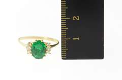 14K Yellow Gold Oval Emerald Diamond Accent Statement Ring