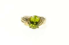 10K Yellow Gold Oval Classic Peridot Solitaire Statement Ring