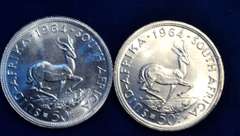 Lot OF 2 1964 South Africa 50 C Bu Silver Coins