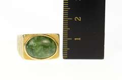 14K Yellow Gold 1960's Ornate Oval Jasper Squared Statement Ring