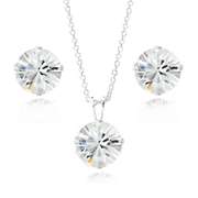 Sterling Silver Swarovski Elements 8mm Necklace & Stud Earrings Set