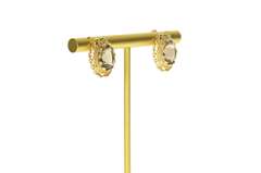 14K Yellow Gold Smoky Quartz Oval Twist Trim Stud Earrings
