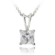 Silver Tone 3/4ct CZ Square Solitaire Necklace, 5mm