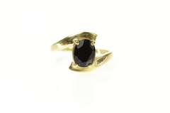 10K Yellow Gold Black Onyx Oval Statement Bypass Simple Ring