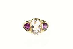 10K Yellow Gold Three Stone Oval Cubic Zirconia Pink Tourmaline Ring