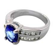 Sterling Silver Oval Tanzanite CZ & Double Row CZ Ring