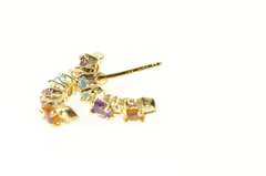 14K Yellow Gold Blue Topaz Amethyst Curved Bar Semi Hoop Earrings