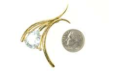 18K Yellow Gold Pear Aquamarine Ornate Curved Statement Pin/Brooch