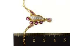 14K Yellow Gold Ruby Diamond Ornate Wavy Chain Link Necklace