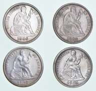 Lot (4) Seated Liberty Dime Love Tokens