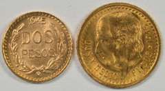 Gem BU 1945 Mexico 2 Pesos & 2.5 Pesos Gold Pieces