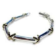 Sterling Silver Two Tone 'X' & Bar Link Bracelet