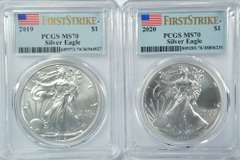 PCGS MS70 FIRST STRIKE 2019 & 2020 $1 Silver Eagles
