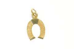 14K Yellow Gold Retro 1960's Textured Horse Shoe Lucky Charm/Pendant