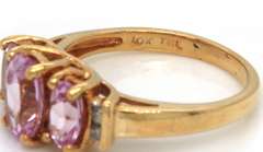 Fun & Flirty Yellow Gold 3-Stone Pink Topaz Ring with Diamond Accents