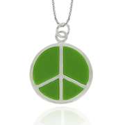 Sterling Silver Green Enamel Peace Sign Pendant