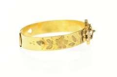 Gold Filled Victorian Syn. Ruby Elaborate Etched Bangle Bracelet