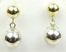 14K Yellow & White Gold Dangly Bead Earrings