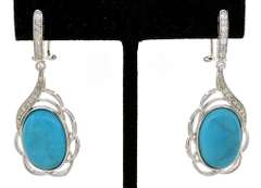 Inspiring 16.05CTW Turquoise & Diamond Dangle Earrings in Sterling Silver