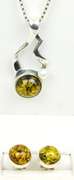 Sterling Amber Necklace & Stud Earrings