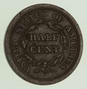 1854 Braided Hair Half Cent - Circulated