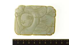 14K Yellow Gold Ornate Carved Chinese Jade Belt Bucklet