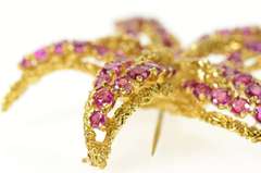 18K Yellow Gold 1960's Retro Ruby Sea Star Fish Pin/Brooch