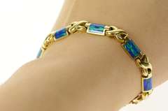14K Yellow Gold Squared Black Opal Inlay Criss Cross Link Bracelet