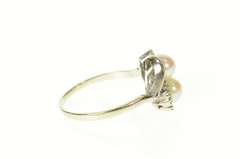 14K White Gold Diamond Two Pearl Ornate Classic Bypass Ring