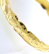 Simple Yellow Gold Engraved Plumeria Bangle