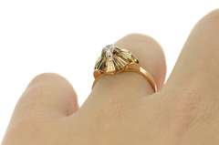 14K Yellow Gold 1960's Classic Retro Burst CZ Travel Engagement Ring