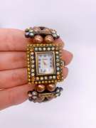 Gorgeous Pearl & Gemstone Geneva Watch Cuff Bracelet