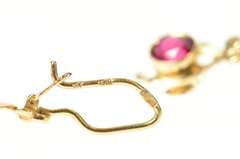 10K Yellow Gold 1940's Syn. Ruby Cherry Blossom Dangle Hook Earrings