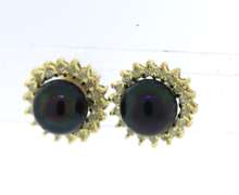 Stunning Black Pearl and Diamond Halo Earrings