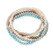 5-5.5mm White, Peach, Gray, Bronze, Teal Freshwater Cultured Pearls Stretch Bracelets, Set of 5