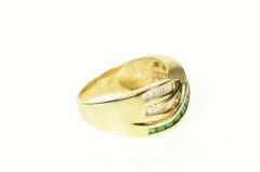 14K Yellow Gold Emerald Baguette Diamond Criss Cross Band Ring