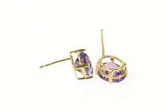 14K Yellow Gold Oval Amethyst Solitaire Classic Stud Earrings