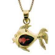 18K Gold over Sterling Silver 9/10ct Garnet Fish Pendant