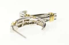 10K White Gold Two Tone Baguette Diamond Channel Curved Earrings