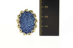 14K Yellow Gold Oval Blue Druzy Ornate Cocktail Statement Ring