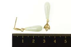 10K Yellow Gold Carved Jade Drop Dangle Leaf Accent Earrings
