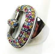 Sterling Multi-Colored Sapphire Buckle Ring, 10