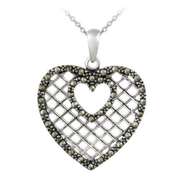 Sterling Silver Marcasite Grid Heart Pendant