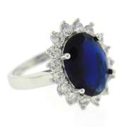 Blue and Clear Gemstone Sterling Silver Ring