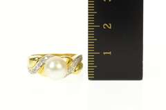 18K Yellow Gold Pearl Wavy Diamond Accent Statement Ring