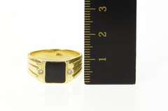 14K Yellow Gold Men's Black Onyx Diamond Accent Statement Ring