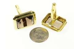 14K Yellow Gold Emerald Cut Smoky Quartz Retro Cuff Links